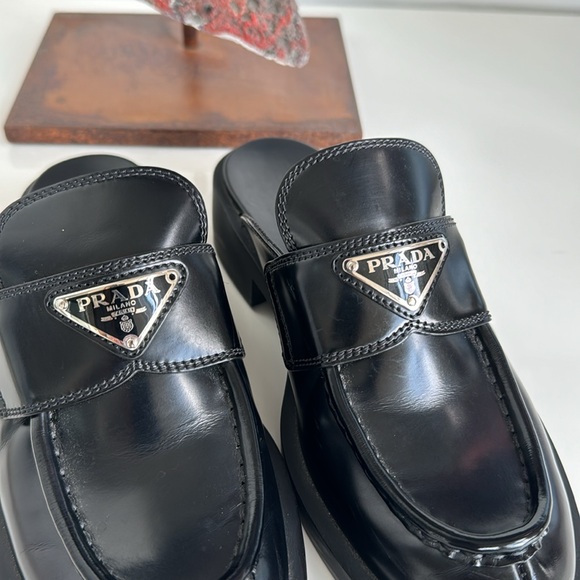 Prada Black Brushed Leather Loafer Mules Size IT 36 - Picture 8 of 17